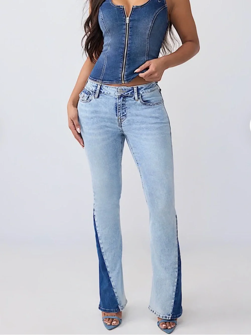 TRUE RELIGION Joey Mid Rise Flap Pocket Two-Tone Flare Jean--NWT--30